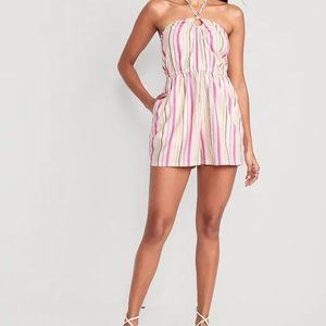 XL Old Navy Striped O-Ring Halter Romper for Women -- 3.5-inch inseam